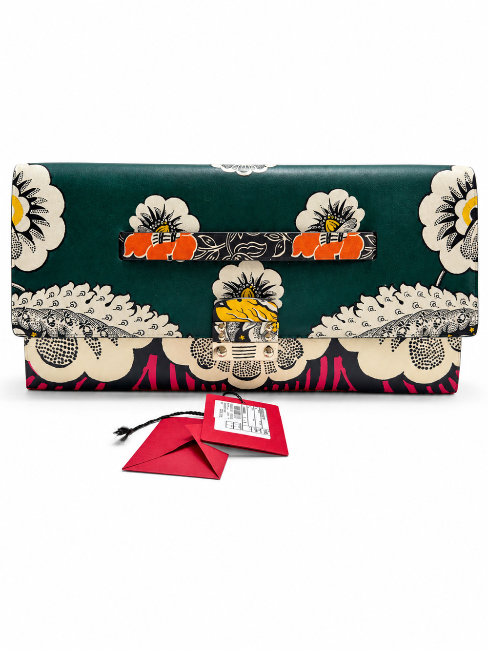 NWT Valentino Garavani Flower Power Leather Glam Lock Oversized Clutch Bag Flora